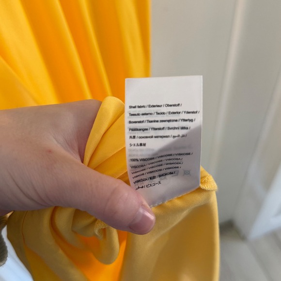 Farm Rio Yellow Bead Embellished Draped Satin Midi Dress XS Cutout Boho New Flaw - Picture 9 of 10